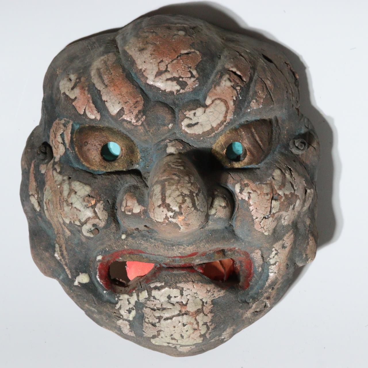 Antique Japanese Ceramic Noh Mask Style Wall Masks Hannya & Beshimi Pair c.19405