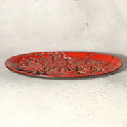 Japanese Vintage Carved Wood Lacquer Tray Tsuishu Red Grapes Design Small WO51216