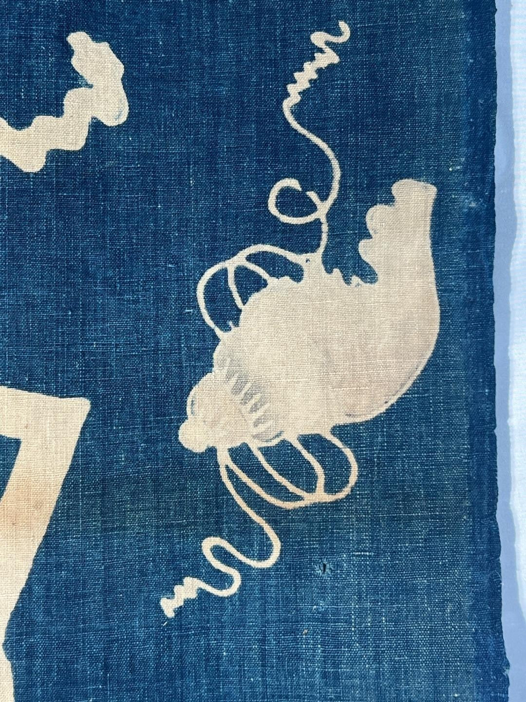 Antique Japanese Kofu Indigo Tsutsugaki Fabric Kaioke Shell Motif 145cm3