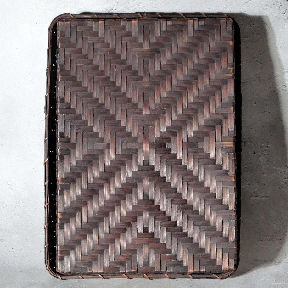 Vintage Japanese Bamboo Woven Rectangular Deep Box Geometric Pattern1