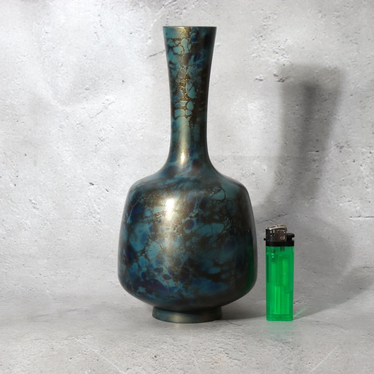 Vintage Showa Takaoka Copperware Bronze Vase Masaharu Blue Gold Mottled BV7722