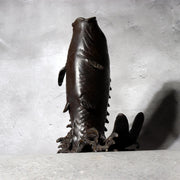 Antique Japanese Bronze Koi Carp Splashing Waves Flower Vase Ichirin-zashi 21cm13