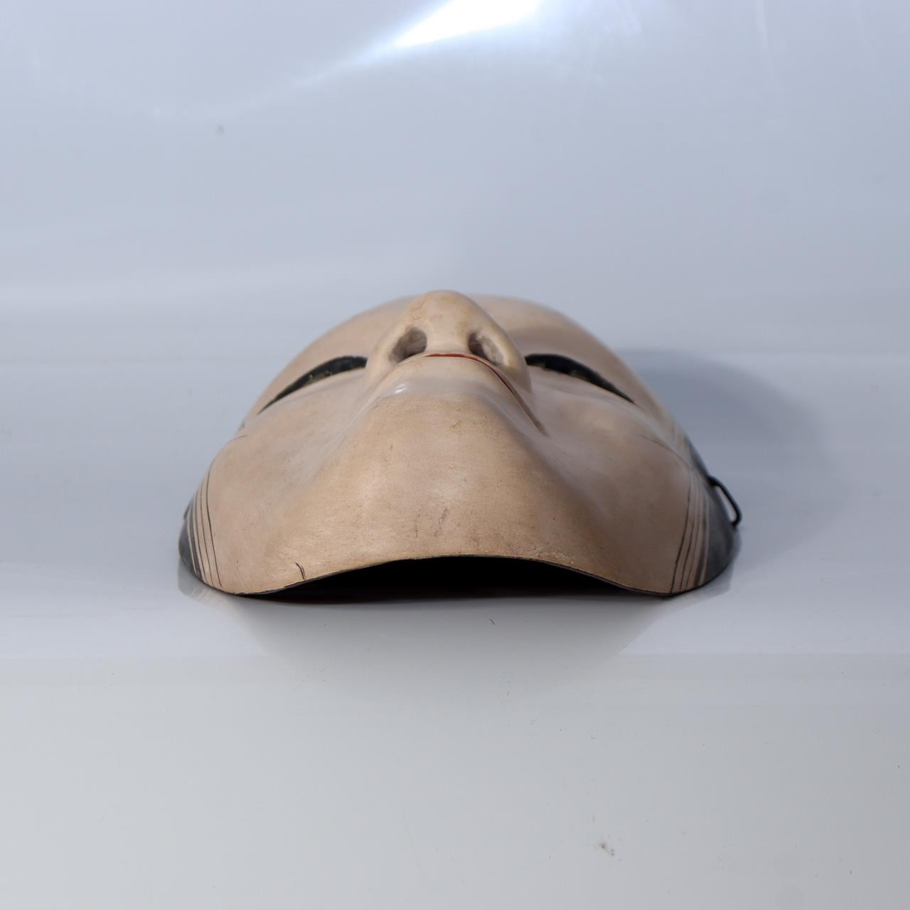 Japanese Carved Wooden Noh Mask Deigan Gold Eyes Signed with Mark Tomobako17