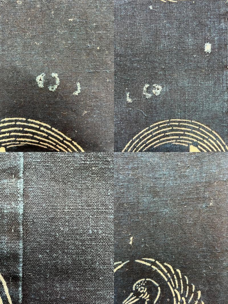 Meiji Period Japanese Indigo Katazome Cotton Fabric Crane Turtle BRKW17817
