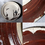 Antique Bakumatsu Seto Ware Ceramic Plate Iris Dragonfly Pattern PCP3067