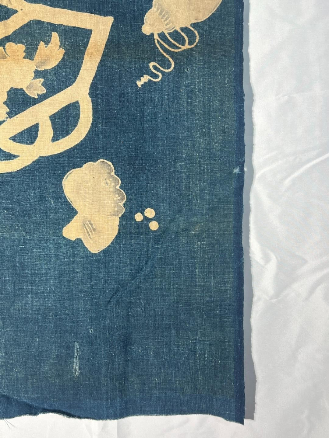 Antique Japanese Kofu Indigo Tsutsugaki Fabric Kaioke Shell Motif 145cm16