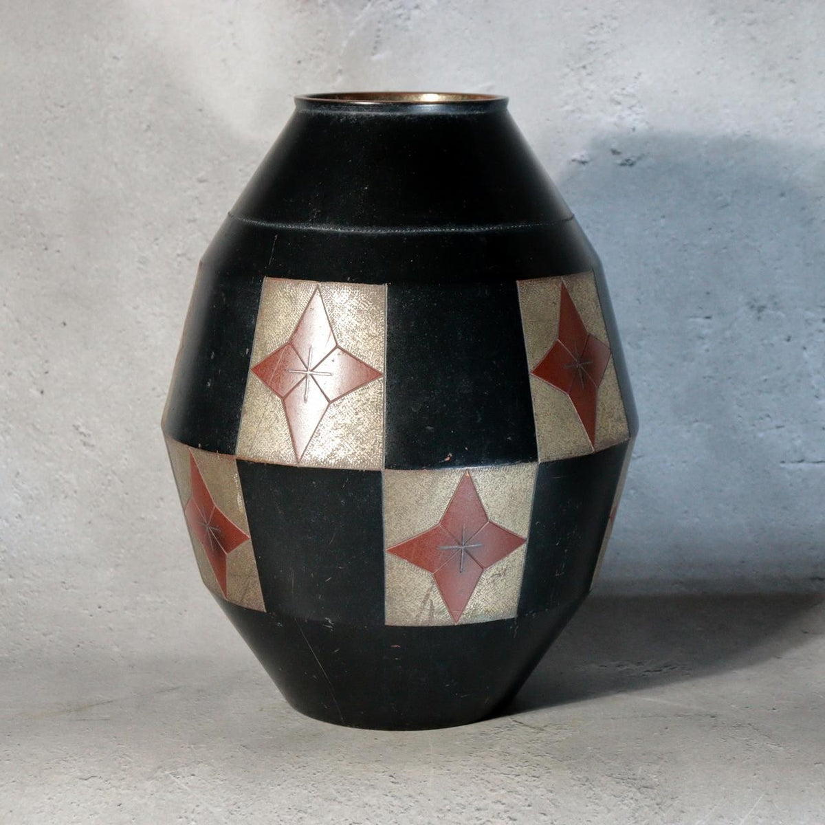 Vintage Japanese Bronze Vase Hozan Silver Inlay Kikyo Bellflower Motif1