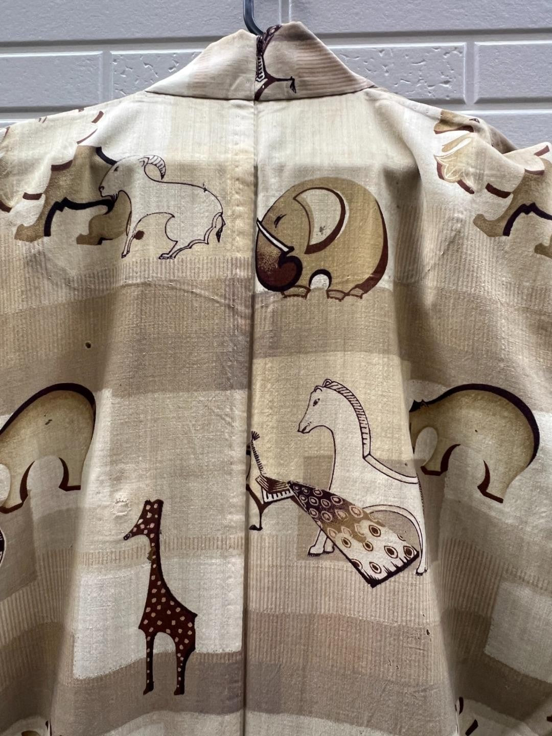 Vintage Japanese Yukata Kimono Animal Pattern Elephants Giraffes7