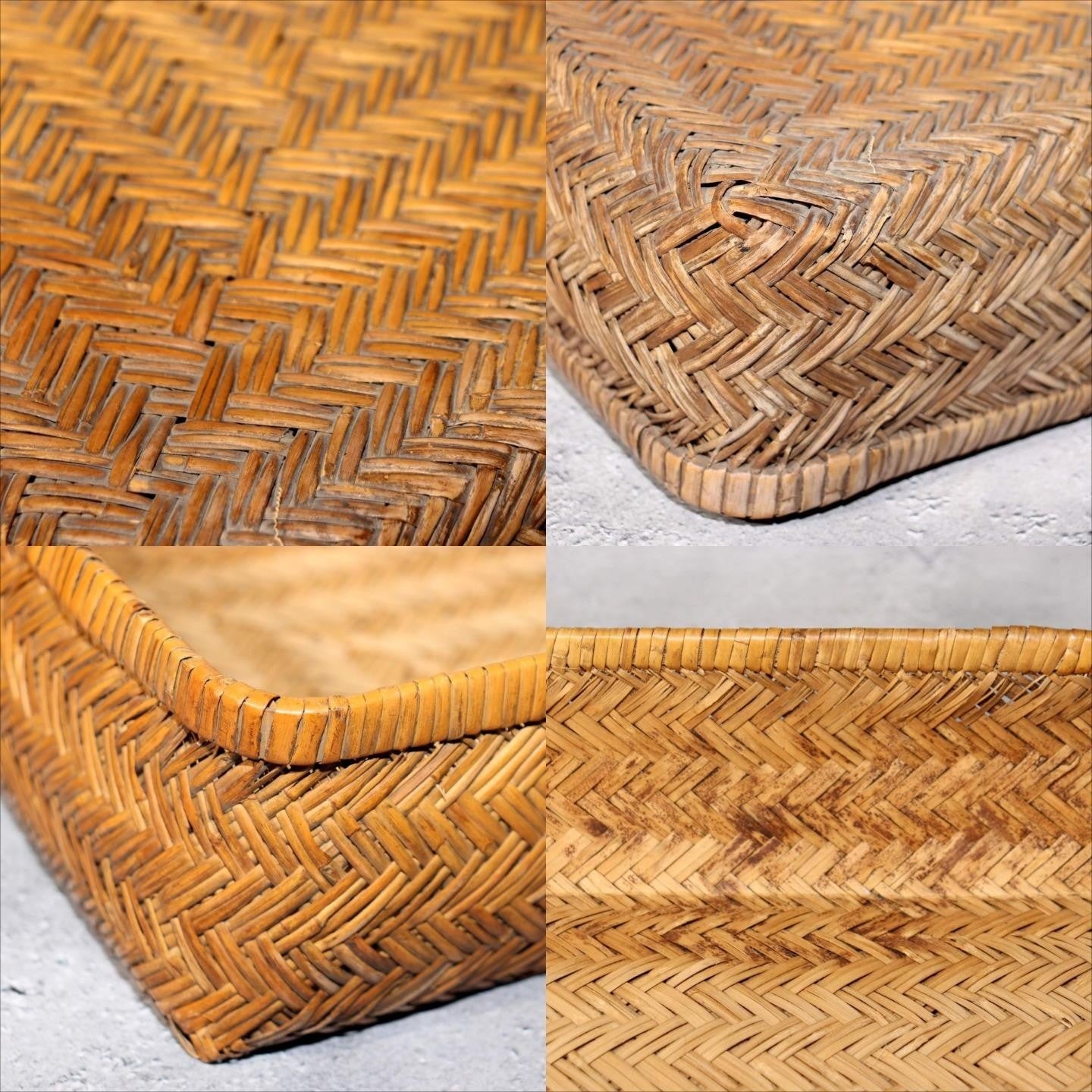 Japanese Vintage Bamboo Basket Box Lidded Storage Organizer Woven Rustic BVO687