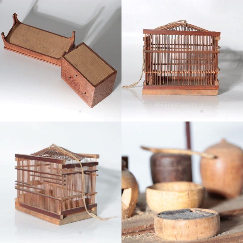 Vintage Japanese Wooden Miniature Set Birdcage Tea Utensils Maki-e Box WO667-26