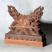 Japanese Antique Shinto Shinkyo Sacred Mirror Wooden Stand Bronze Alloy BOSa675