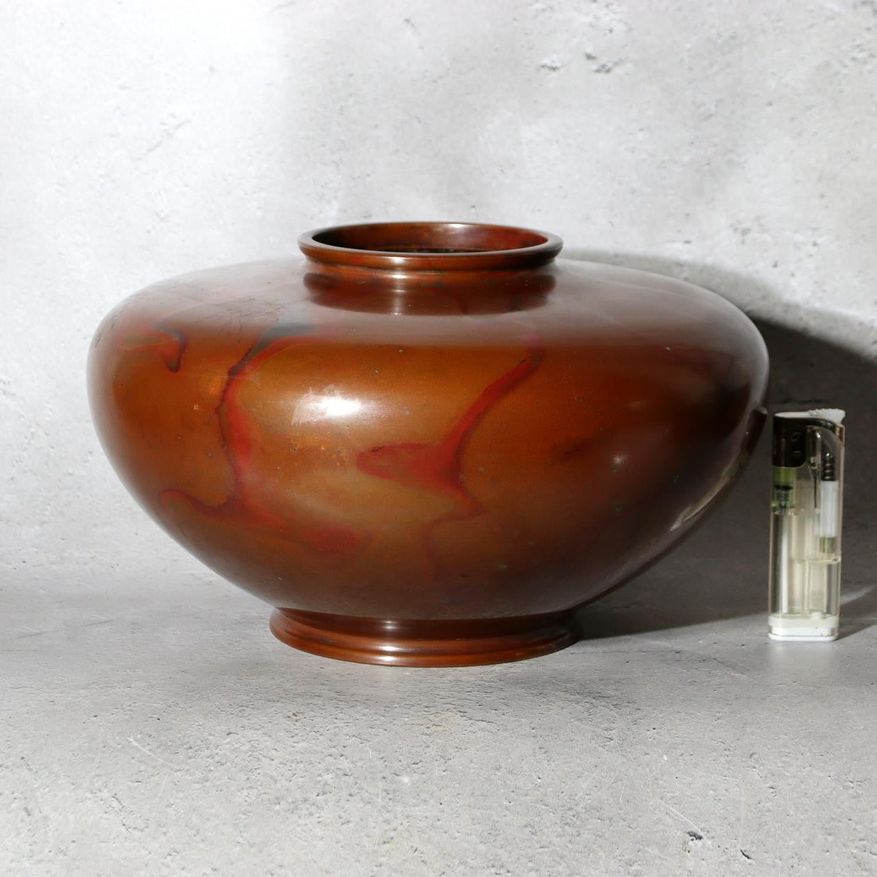 Japanese Hanshido Mottled Purple Bronze Vase Ikebana Vessel 23.5cm2