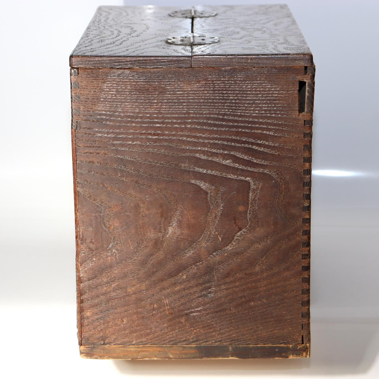 Antique Japanese Haribako Sewing Box Meiji Keyaki/Tamo Wood Brass Hardware Drawe11