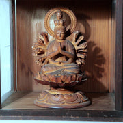 Vintage Japanese Wooden Carved Juichimen Senju Kannon Buddha Statue Glass Case0