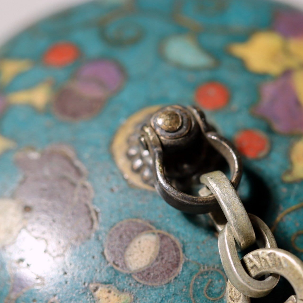 Antique Japanese Cloisonne Enamel Netsuke Sagemono Manju Floral Edo Meiji NW2711