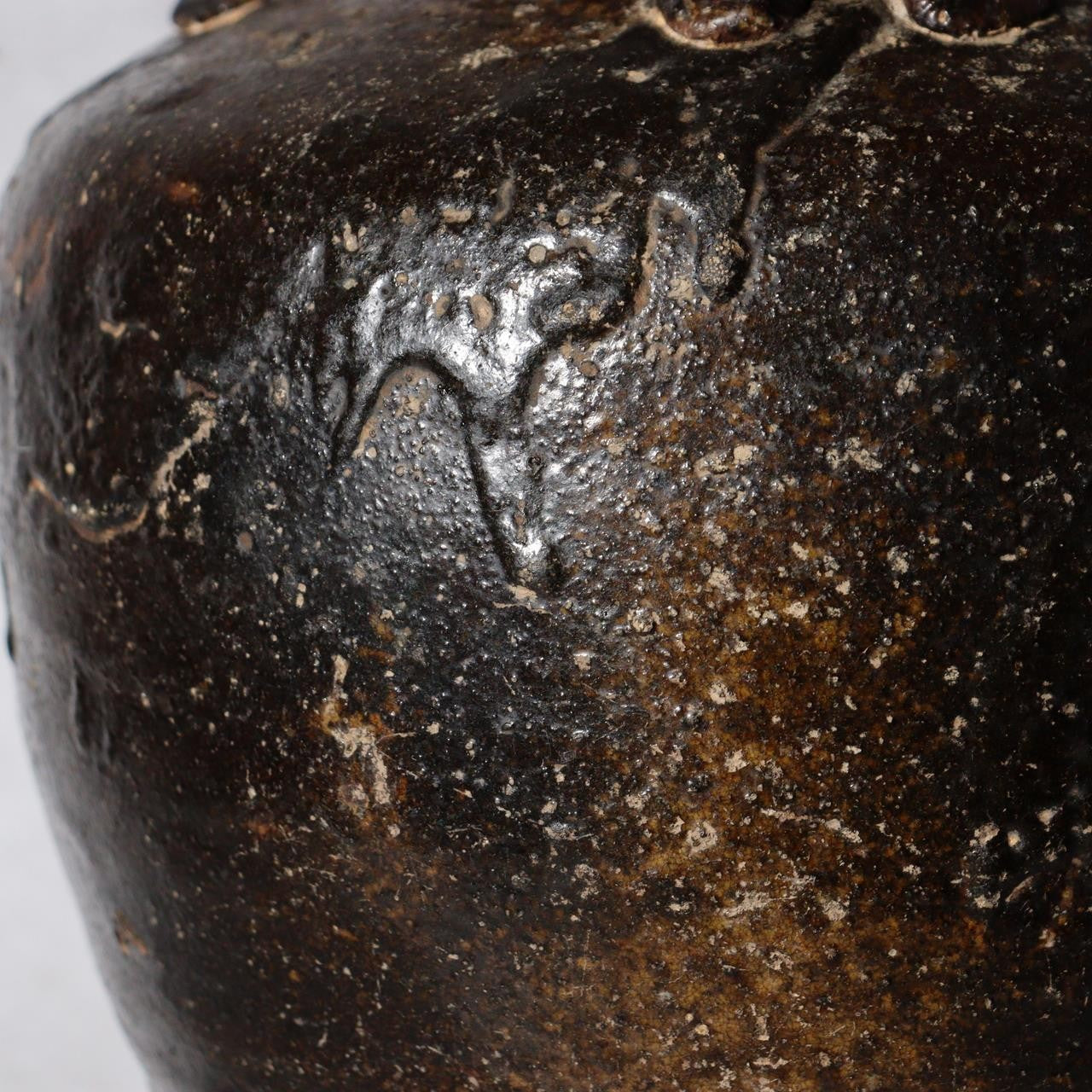 Antique Japanese Shiga Folk Kiln Pottery Iron Glaze Shiji-ko Four-Lug Jar PV31118