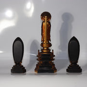 Japanese Vintage Amida Sanzon Buddhist Statue Set 3pc Gilt Wood 28.6cm Zen BT2442