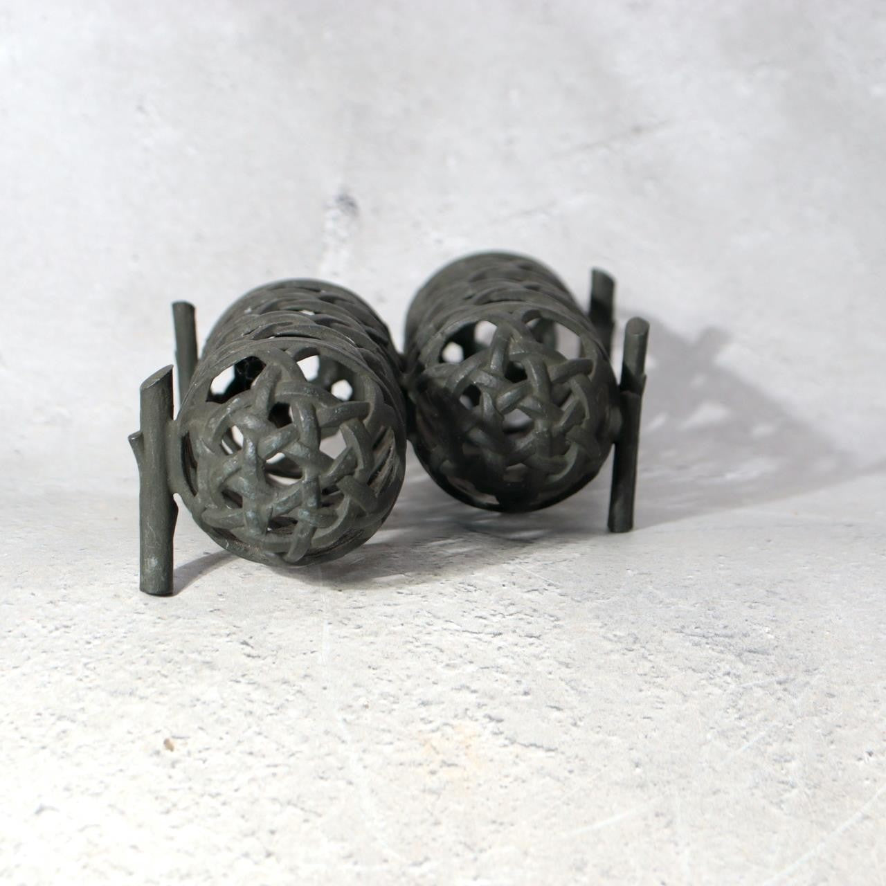 Japanese Bronze Jakago River Basket Flower Holder - Ikebana Suiban Tenpai2