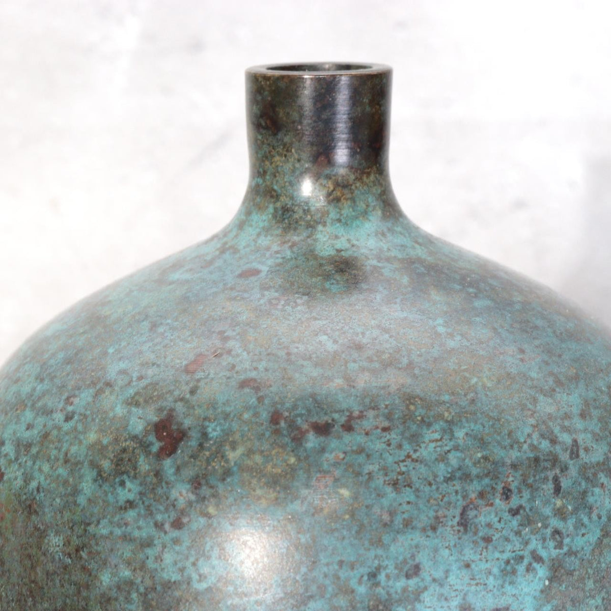 Vintage Japanese Bronze Vase Mottled Blue Green Patina BV7847