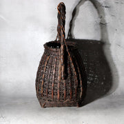 Vintage Japanese Bamboo Woven Flower Basket Ikebana Hanakago Handled2