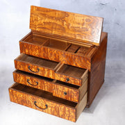 Fine Japanese Haribako - Rare "Tamamoku" Burl & Tiger Grain Wood Sewing Box1
