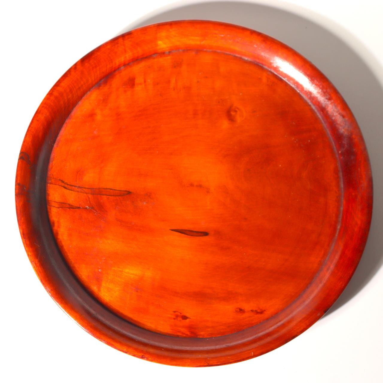 Japanese Lacquer Tray Set 2pc Tsuishu Carved Plum Rectangular Round WO5494