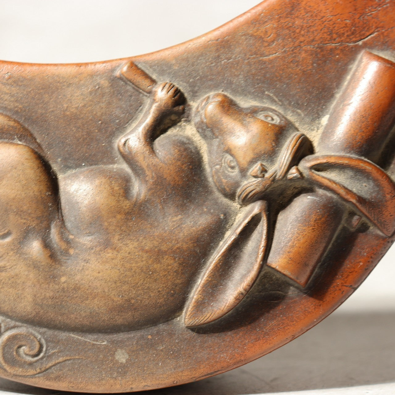 Antique Japanese Bizen Ware Hanging Vase Moon Rabbit Mochi Rare Design Pottery10