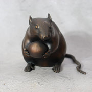 Vintage Japanese Bronze Rat Figurine - Nezumi by Seisai - Signed Tomobako 1.4kg16