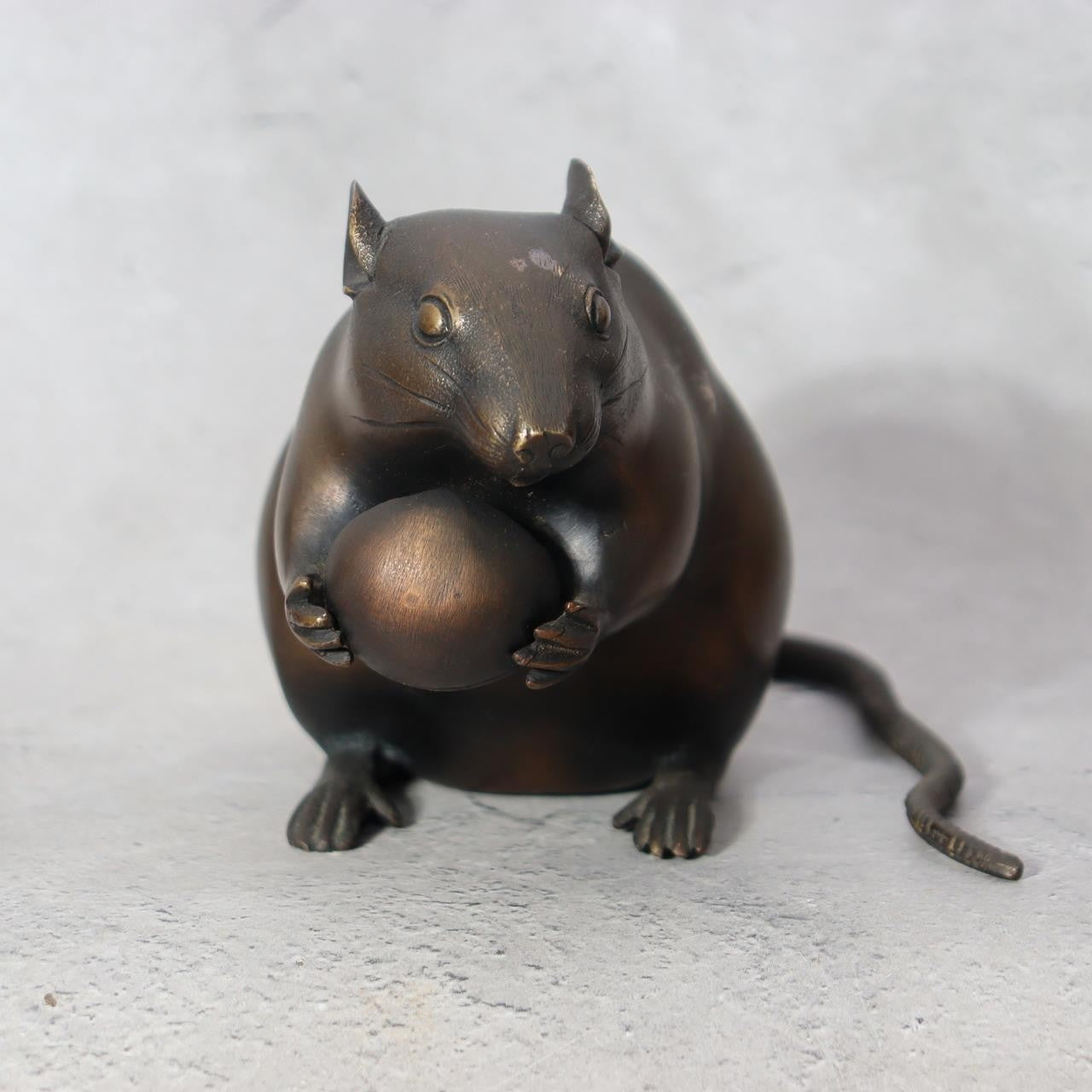 Vintage Japanese Bronze Rat Figurine - Nezumi by Seisai - Signed Tomobako 1.4kg16