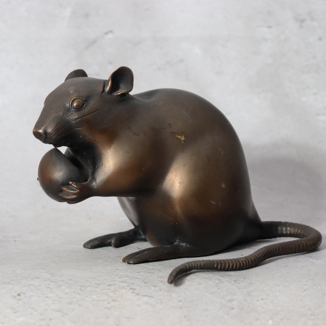 Vintage Japanese Bronze Rat Figurine - Nezumi by Seisai - Signed Tomobako 1.4kg3