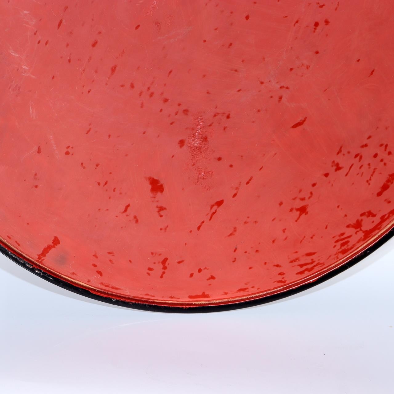Vintage Aizu Lacquer Round Wooden Serving Tray Plates Red Black Set of 2 Japanes10