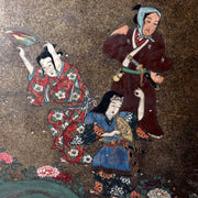 Vintage Japanese Byobu 2 Panel Room Divider Painted Figures Floral2