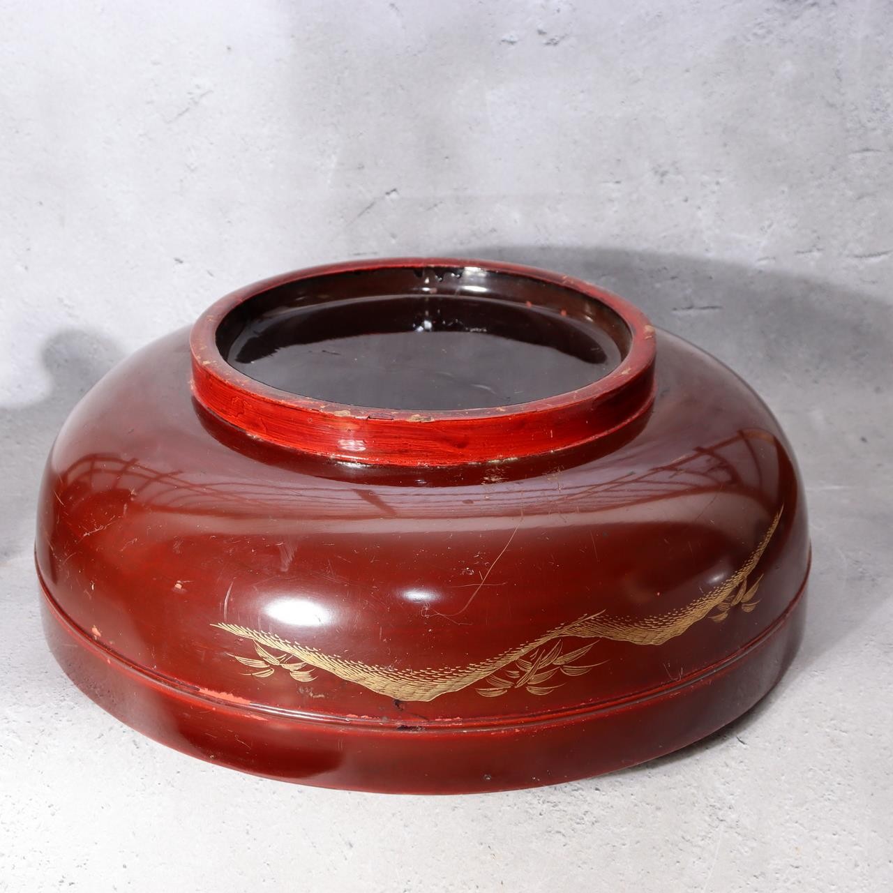 Vintage Japanese Lacquerware Large Lidded Bowl Neko Tora Tiger Bamboo WO60210