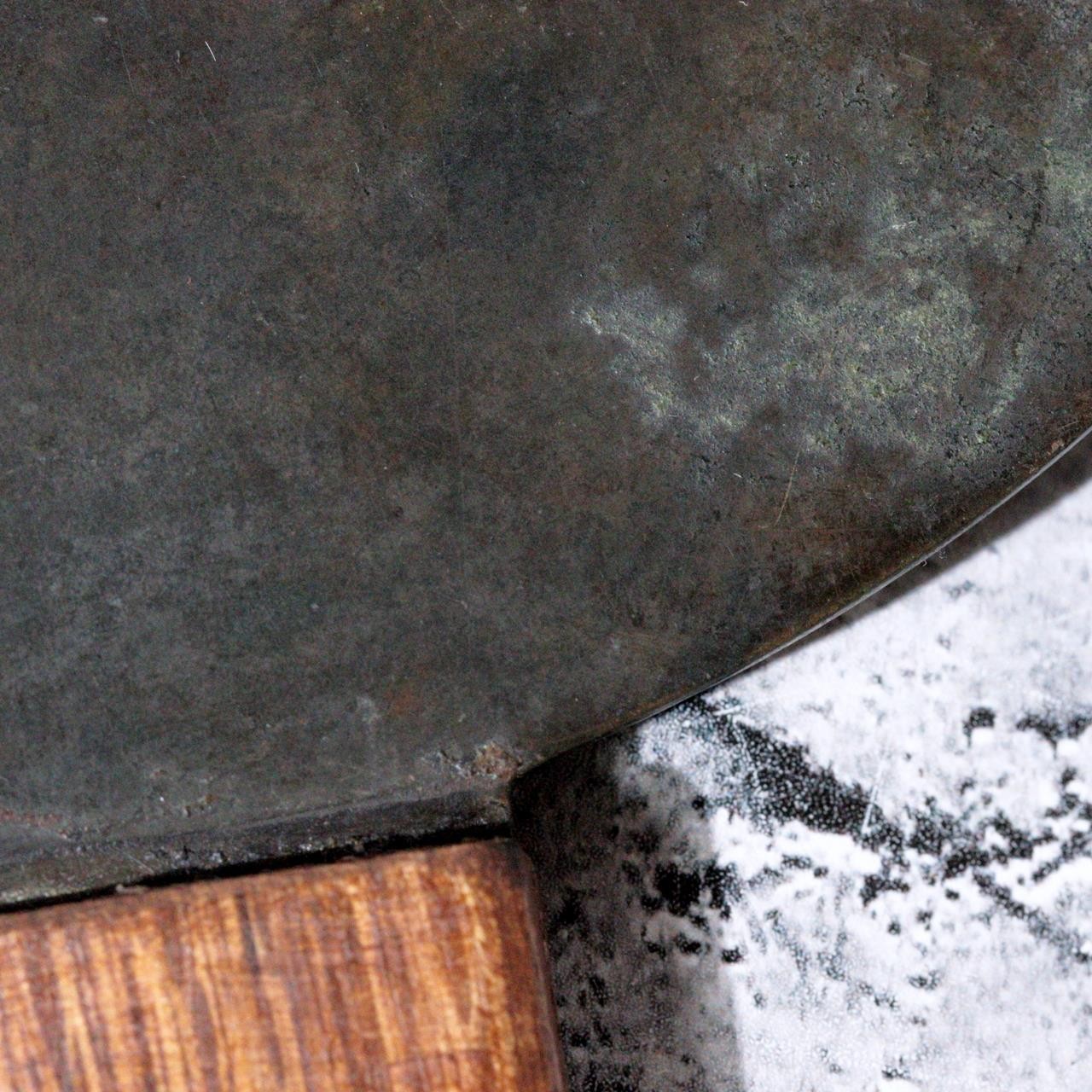 Antique Edo Period Bronze Hand Mirror Fujiwara Yoshikatsu Wooden Handle BOSa4910