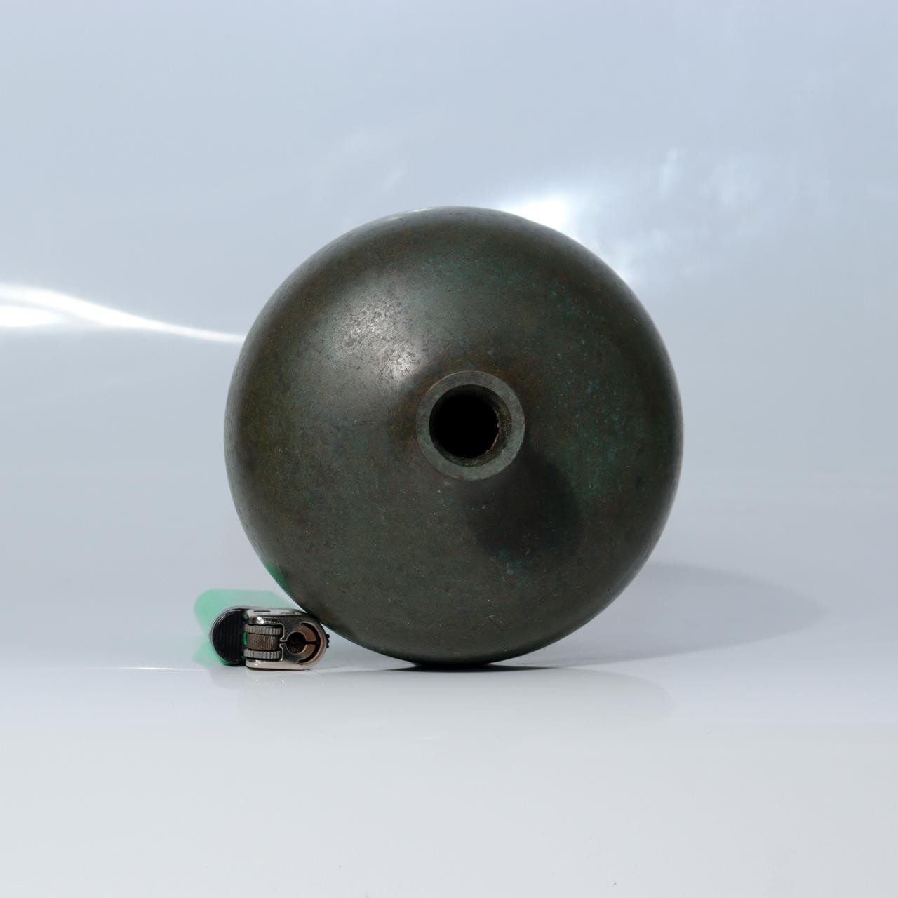 Vintage Japanese Cast Bronze Flower Vase Apple Shape Patina Ikebana BV7654