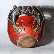 Antique Japanese Buddhist Mokugyo Temple Wood Block Drum Fish Motif Red 22cm0