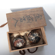 Antique Japanese Kinshozan Sarasa Stone Viewing Spheres Meiji 7 (1874) SS2351