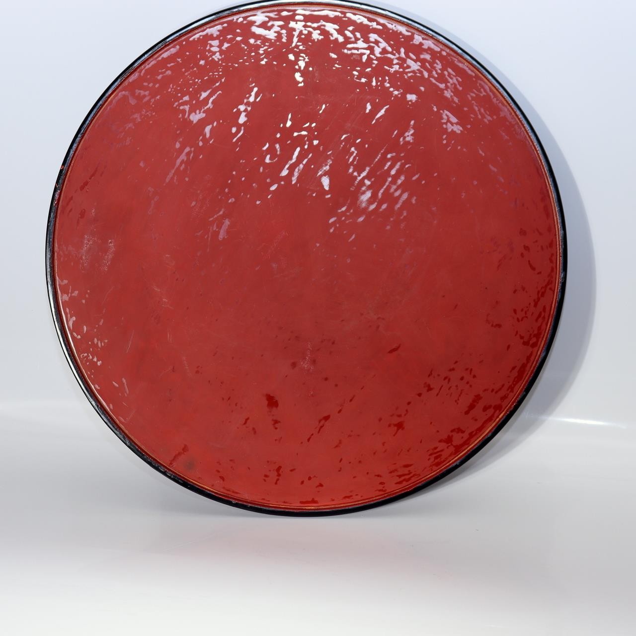 Vintage Aizu Lacquer Round Wooden Serving Tray Plates Red Black Set of 2 Japanes1