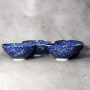 Antique Japanese Imari Rice Bowls Set 4 Inban Transferware Blue Fern Meiji IP1290