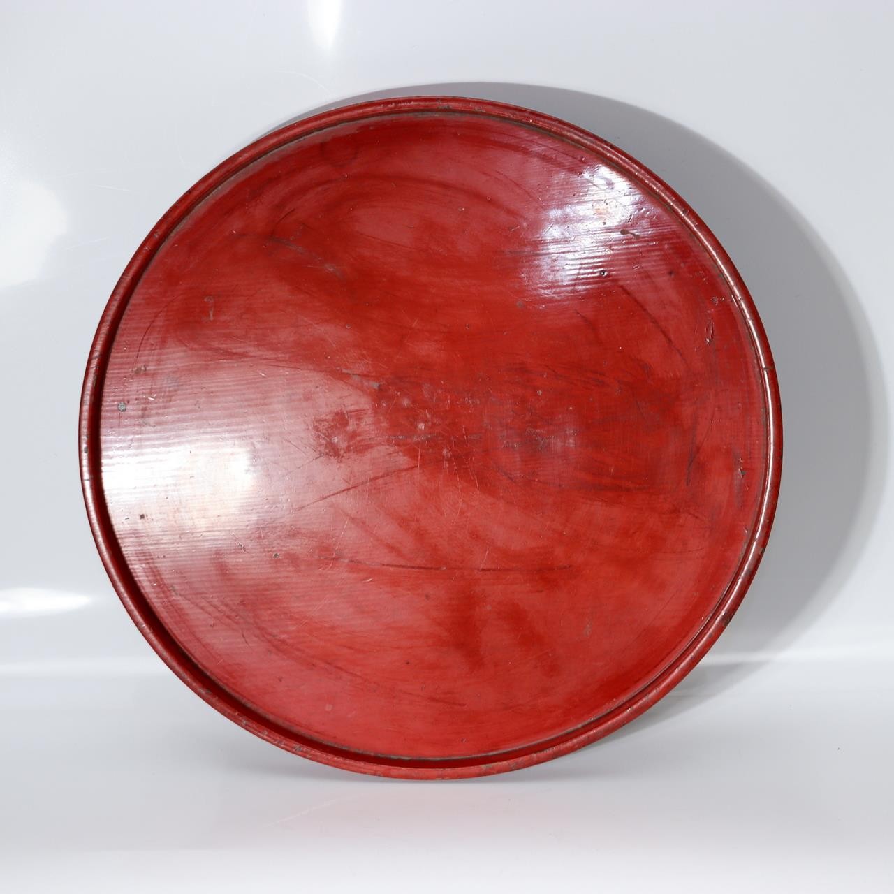 Large Japanese Lacquer Footed Tray - Tripod Base - Aizu-Style Red Lacquer 42.3cm2