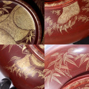 Vintage Japanese Lacquerware Large Lidded Bowl Neko Tora Tiger Bamboo WO60214
