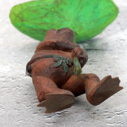 Vintage Japanese Wood Carved Frog with Lotus Leaf Umbrella – WO65514