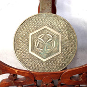Japanese Antique Bronze Mirror Hand Mirror Bamboo Crest Signed Tenkaichi Edo Era0