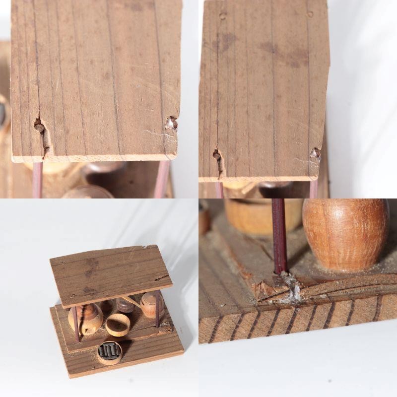 Vintage Japanese Wooden Miniature Set Birdcage Tea Utensils Maki-e Box WO667-28
