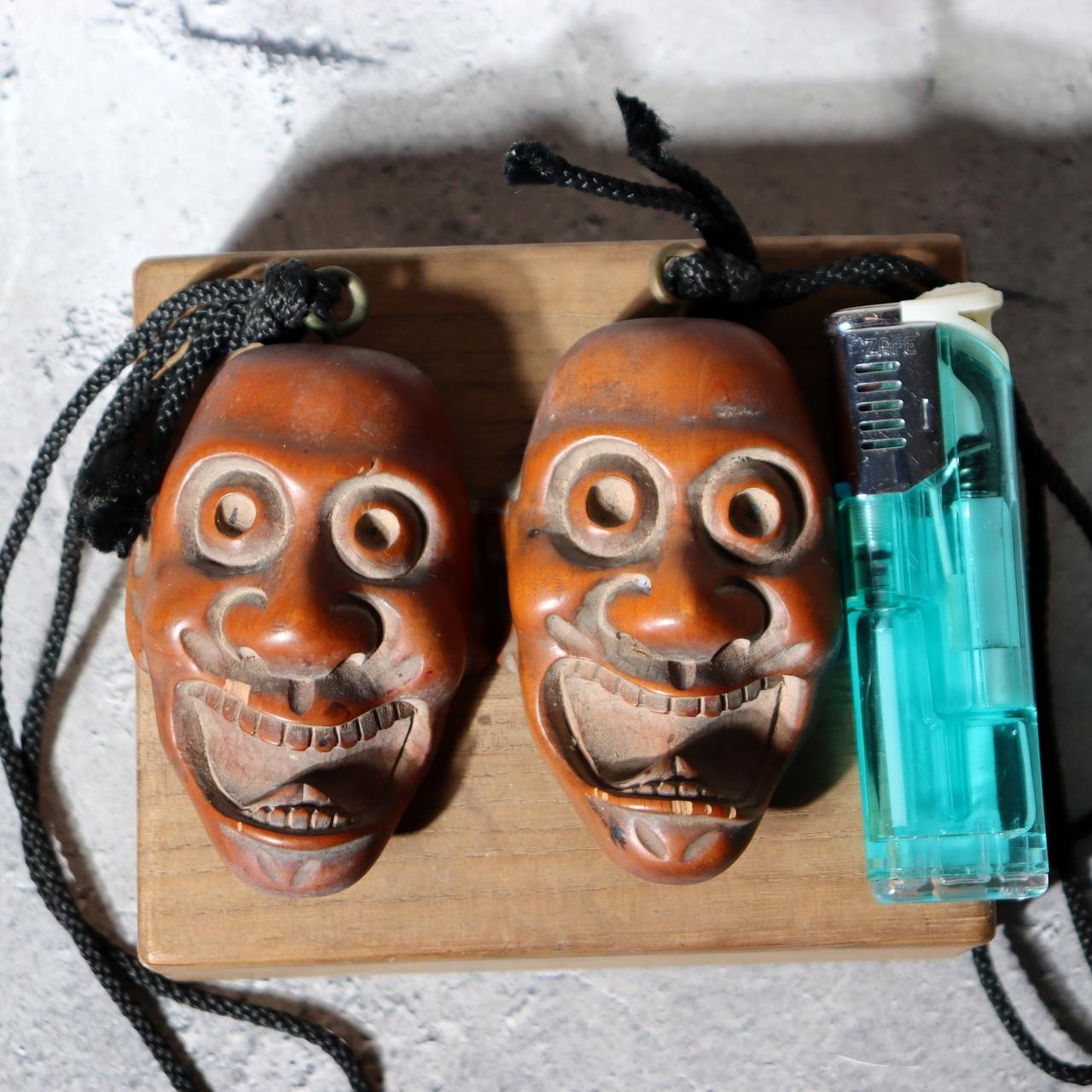 Antique Japanese Boxwood Netsuke Masks - Saru-tobide & Ko-tobide Style - 2pc Set3