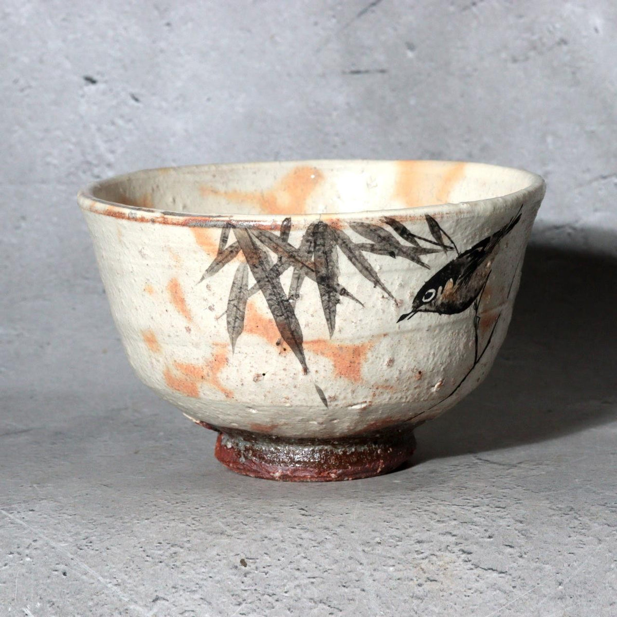 Japanese Shino Ware Matcha Tea Bowl Chawan Uguisu Bird Bamboo Azuma Suimei Box10