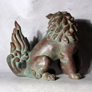 Vintage Japanese Cast Bronze Shishi Lion Statue Tama-tori Guardian Dog 4.2kg2