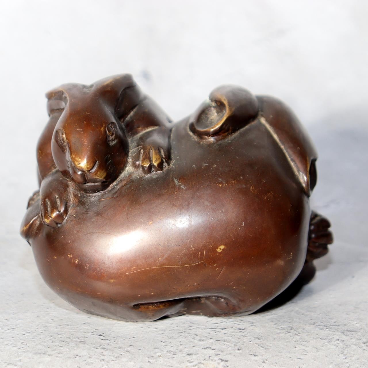 Vintage Japanese Bronze Rabbit Figurine Okimono Pair 1068g BOSa242