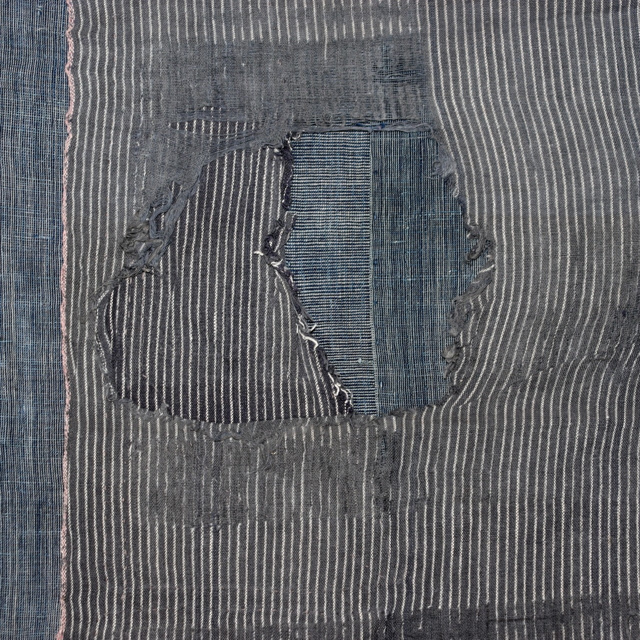 Antique Japanese Boro Indigo Fabric Patchwork Ranru Cotton Textile Rug BRKW1618