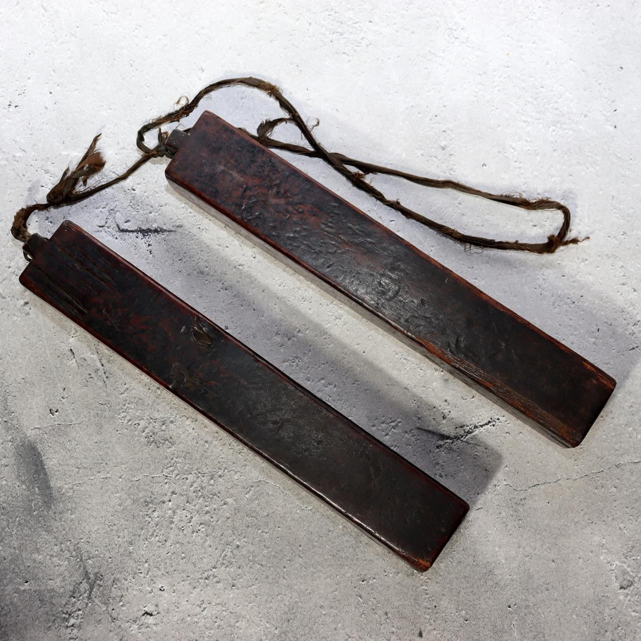 Antique Japanese Hyoshigi Wooden Clappers Fire Patrol Sumo Kabuki Percussion1